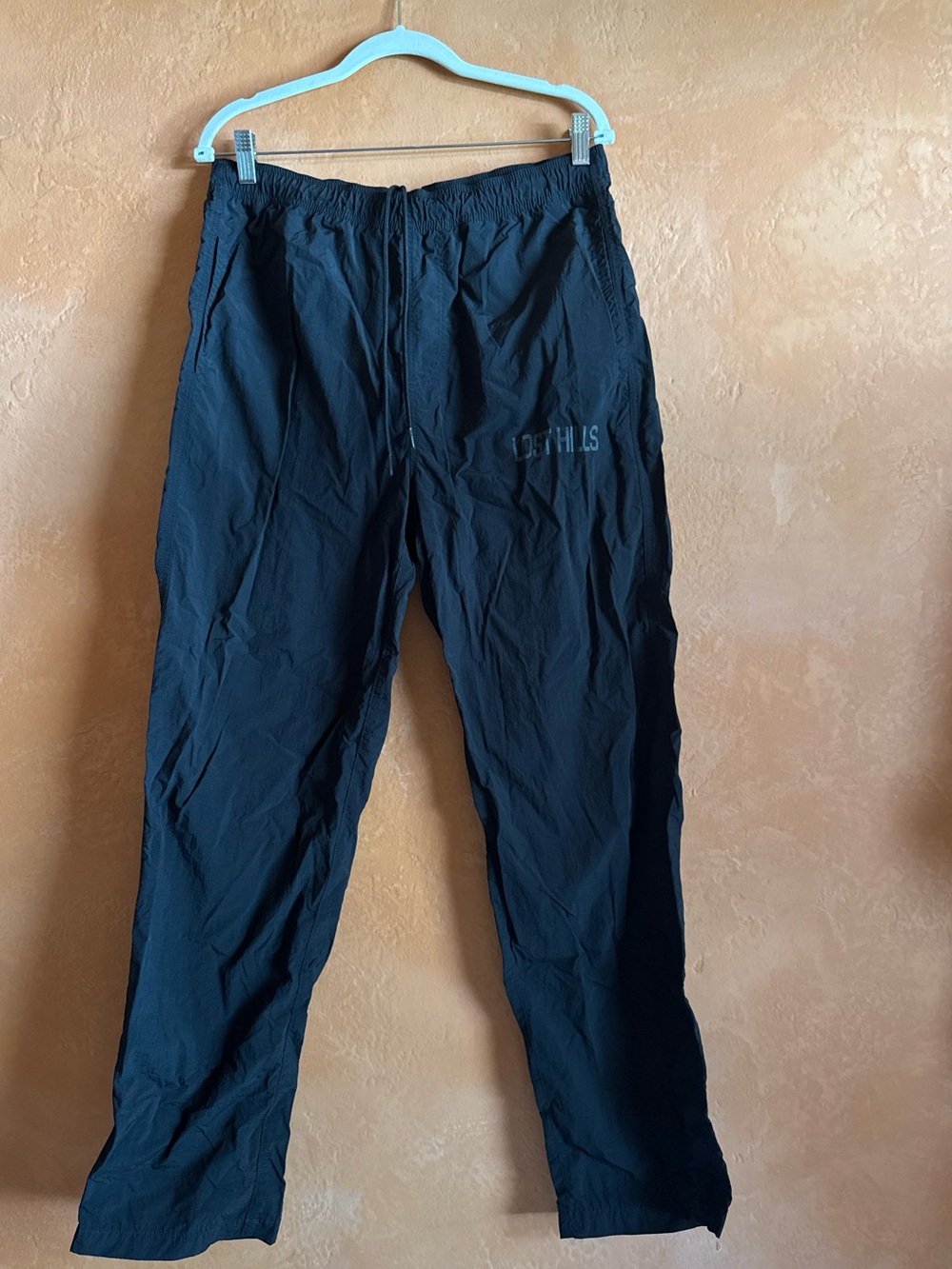 Lost Hills Black Nylon Track Pants Streetwear Minimalist Logo Men’s L